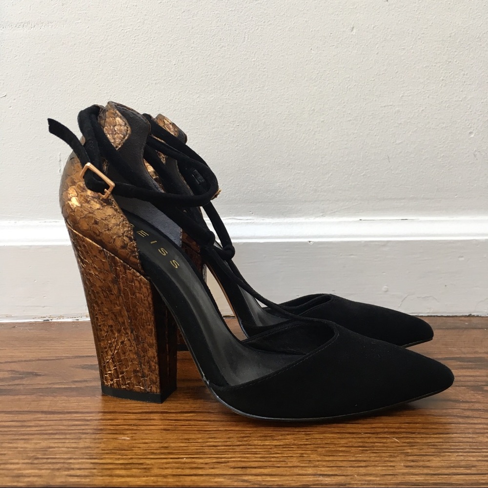 Reiss Metallic Noma T bar snake heels